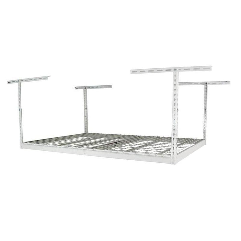 Saferacks 4' x 6' Overhead Garage Storage Rack In White With 16 Hooks