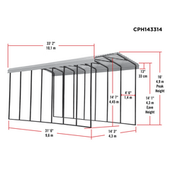 Arrow 14 x 33 x 14 Ft. Carport