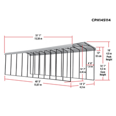 Arrow 14 x 51 x 14 Ft. Carport