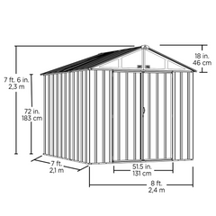 Arrow Ezee Steel Shed Galvanized High 8 x 7 Ft. In Gable