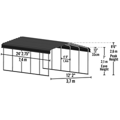 Arrow Steel Carport Galvanized In Black