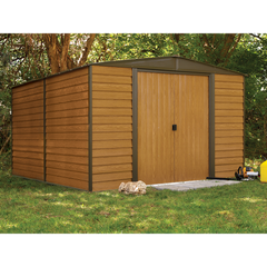 Arrow Woodridge Steel Shed In Coffee/Woodgrain