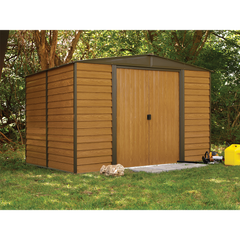 Arrow Woodridge Steel Shed In Coffee/Woodgrain