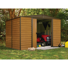 Arrow Woodridge Steel Shed In Coffee/Woodgrain