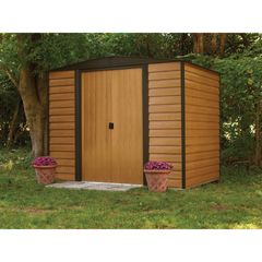 Arrow Woodridge Steel Shed In Coffee/Woodgrain