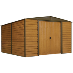 Arrow Woodridge Steel Shed In Coffee/Woodgrain