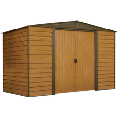 Arrow Woodridge Steel Shed In Coffee/Woodgrain