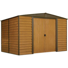 Arrow Woodridge Steel Shed In Coffee/Woodgrain