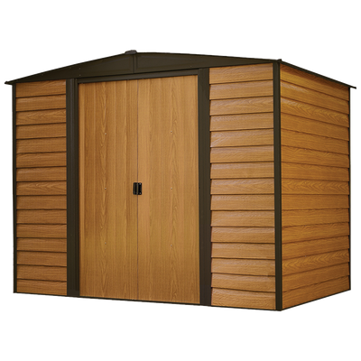 Arrow Woodridge Steel Shed In Coffee/Woodgrain