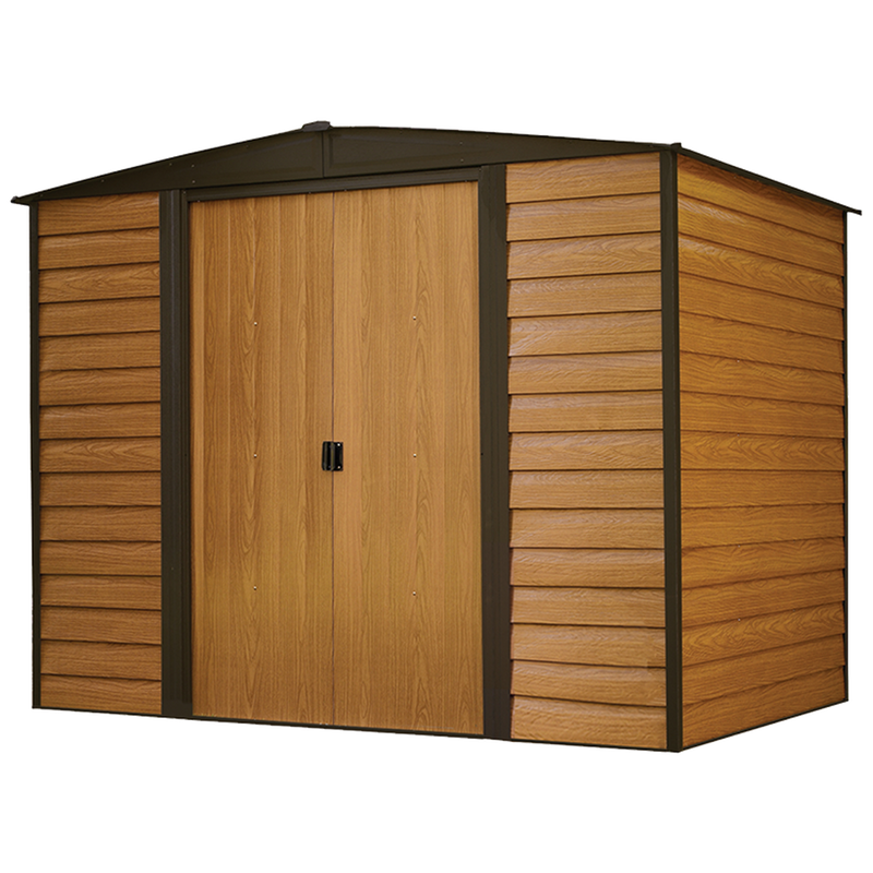 Arrow Woodridge Steel Shed In Coffee/Woodgrain