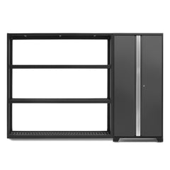 Newage Products Bold 3.0 Series Grey 2-Piece Garage Cabinet Set With Black 72" Wall Rack