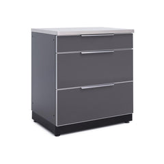 Newage Products Outdoor Kitchen Cabinets Aluminum Slate Grey Glass 32" 3-Drawer Cabinet