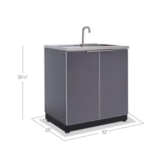 Newage Products Outdoor Kitchen Cabinets Aluminum Slate Grey Glass 32" Sink Cabinet