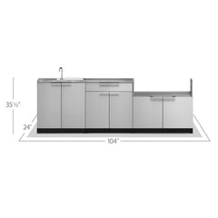 Newage Products Outdoor Kitchen Cabinets Classic Stainless Steel 4-Piece Set With 40" Insert Grill Cabinet And 32" Countertop