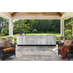 Newage Products Outdoor Kitchen Cabinets Classic Stainless Steel 4-Piece Set With 40" Insert Grill Cabinet And 32" Countertop