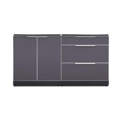 Newage Products Outdoor Kitchen Cabinets Slate Gray Aluminum 3-Piece Set With 3-Drawer Cabinet And 64" Countertop