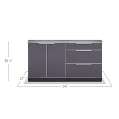 Newage Products Outdoor Kitchen Cabinets Slate Gray Aluminum 3-Piece Set With 3-Drawer Cabinet And 64" Countertop