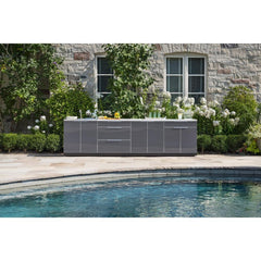 Newage Products Outdoor Kitchen Cabinets Slate Gray Aluminum 3-Piece Set With 3-Drawer Cabinet And 64" Countertop