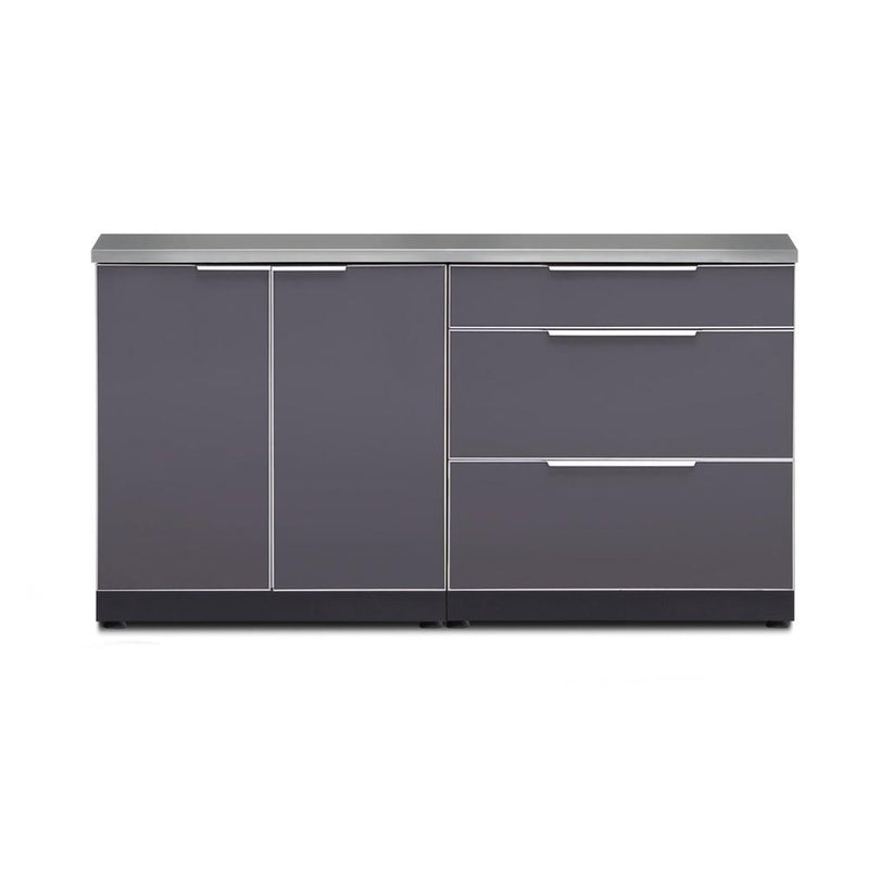 Newage Products Outdoor Kitchen Cabinets Slate Gray Aluminum 3-Piece Set With 3-Drawer Cabinet And 64