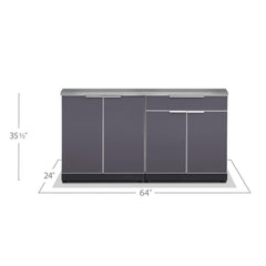 Newage Outdoor Kitchen Cabinets Slate Gray Aluminum 3-Piece Set With Bar Cabinet And 64" Countertop