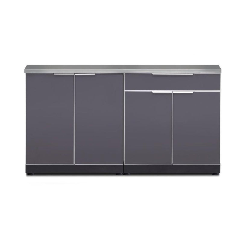 Newage Outdoor Kitchen Cabinets Slate Gray Aluminum 3-Piece Set With Bar Cabinet And 64