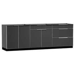 Newage Outdoor Kitchen Cabinets Slate Gray Aluminum 4-Piece Set With Bar Cabinet And 96" Countertop