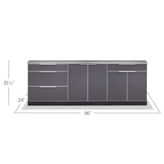 Newage Outdoor Kitchen Cabinets Slate Gray Aluminum 4-Piece Set With Bar Cabinet And 96" Countertop