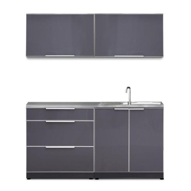 Newage Products Outdoor Kitchen Cabinets Slate Gray Aluminum 5-Piece Set With 3-Drawer Cabinet And 32