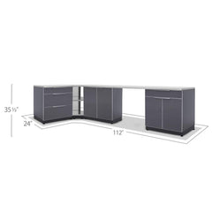 Newage Products Outdoor Kitchen Cabinets Slate Gray Aluminum 6-Piece Set With 90° Corner Shelf