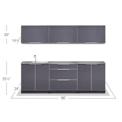 Newage Products Outdoor Kitchen Cabinets Slate Gray Aluminum 7-Piece Set With 3-Drawer Cabinet And 64" Countertop