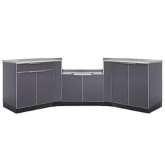 Newage Products Outdoor Kitchen Cabinets Slate Gray Aluminum 7-Piece Set With (X2) 45° Corner Cabinet