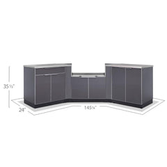 Newage Products Outdoor Kitchen Cabinets Slate Gray Aluminum 7-Piece Set With (X2) 45° Corner Cabinet