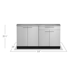 Newage Products Outdoor Kitchen Cabinets Stainless Steel 2-Piece Set With 2-Door Cabinet And 64" Countertop