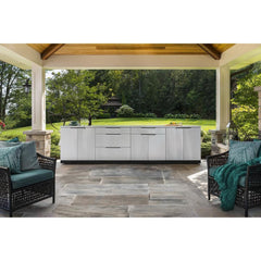 Newage Products Outdoor Kitchen Cabinets Stainless Steel 3-Piece Set With 3-Drawer Cabinet And 64" Countertop