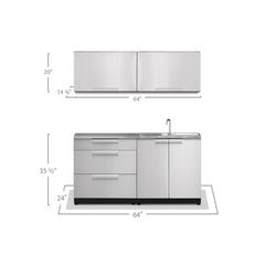 Newage Products Outdoor Kitchen Cabinets Stainless Steel 5-Piece Set With 3-Drawer Cabinet And 32" Countertop