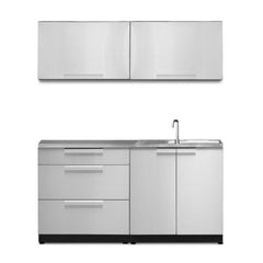 Newage Products Outdoor Kitchen Cabinets Stainless Steel 5-Piece Set With 3-Drawer Cabinet And 32" Countertop