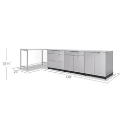 Newage Products Outdoor Kitchen Cabinets Stainless Steel 5-Piece Set With 3-Drawer Cabinet And 96" Countertop