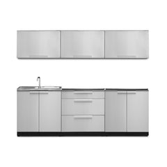 Newage Products Outdoor Kitchen Cabinets Stainless Steel 7-Piece Set With 3-Drawer Cabinet And 64" Countertop