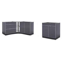 Newage Products Outdoor Kitchen Cabinets Slate Gray Aluminum 6-Piece Set With 90° Corner Shelf