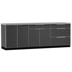 Newage Outdoor Kitchen Cabinets Slate Gray Aluminum 4-Piece Set With Bar Cabinet And 96" Countertop