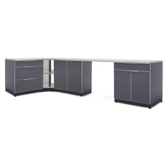 Newage Products Outdoor Kitchen Cabinets Slate Gray Aluminum 6-Piece Set With 90° Corner Shelf