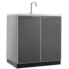 Newage Products Outdoor Kitchen Cabinets Aluminum Slate Grey Glass 32" Sink Cabinet