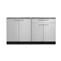 Newage Products Outdoor Kitchen Cabinets Stainless Steel 2-Piece Set With 2-Door Cabinet And 64" Countertop