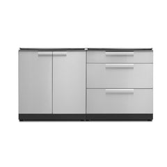 Newage Products Outdoor Kitchen Cabinets Stainless Steel 3-Piece Set With 3-Drawer Cabinet And 64" Countertop