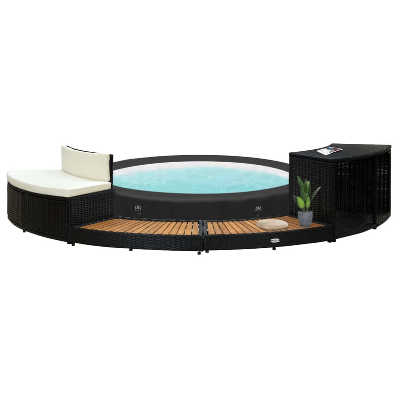 vidaXL Spa Surround Black Poly Rattan and Acacia Wood 310092